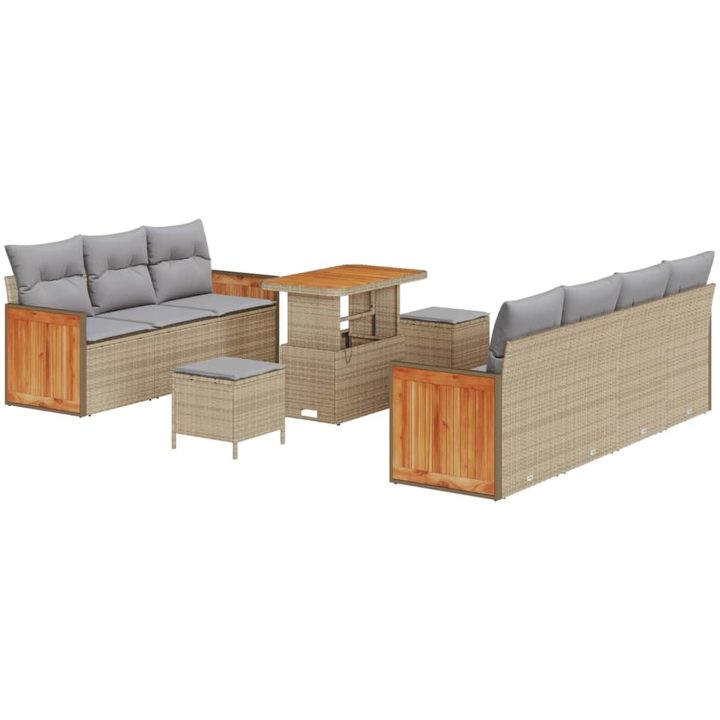 10-delars Trädgårdsoffagrupp med Kuddar Beige Poly Rattan Akacia vidaXL 4 - Sits – bild 2