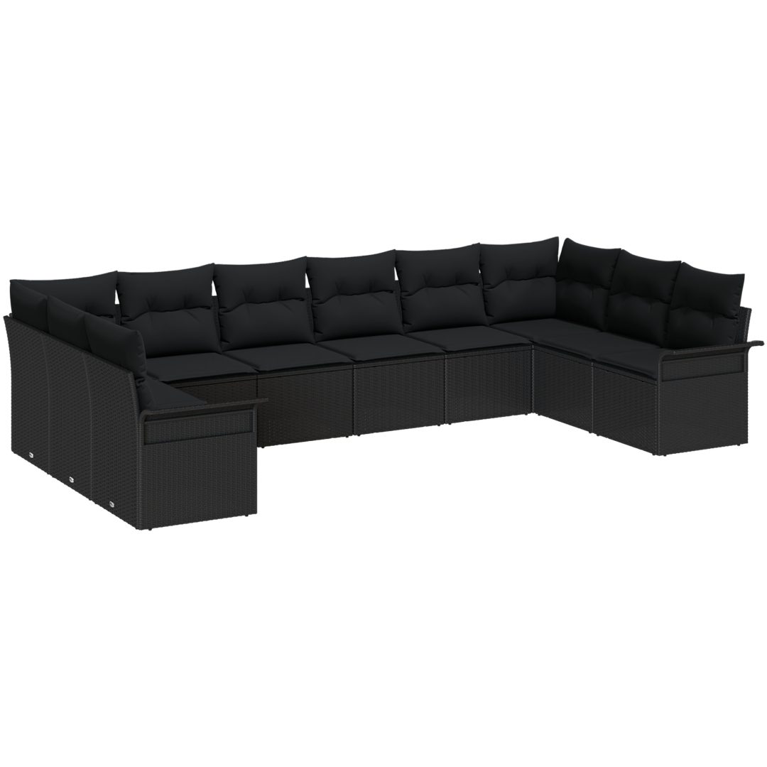 10-delars trädgårdsoffas med kuddar svart poly rattan vidaXL 344 x 187,5 x 85 cm – bild 2