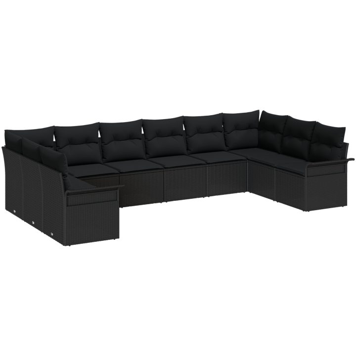10-delars trädgårdsoffas med kuddar svart poly rattan vidaXL 344 x 187,5 x 85 cm – bild 2