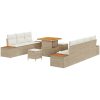 10-delars trädgårdsoffasats med kuddar beige poly rotting akacia vidaXL Stor – miniatyr 2