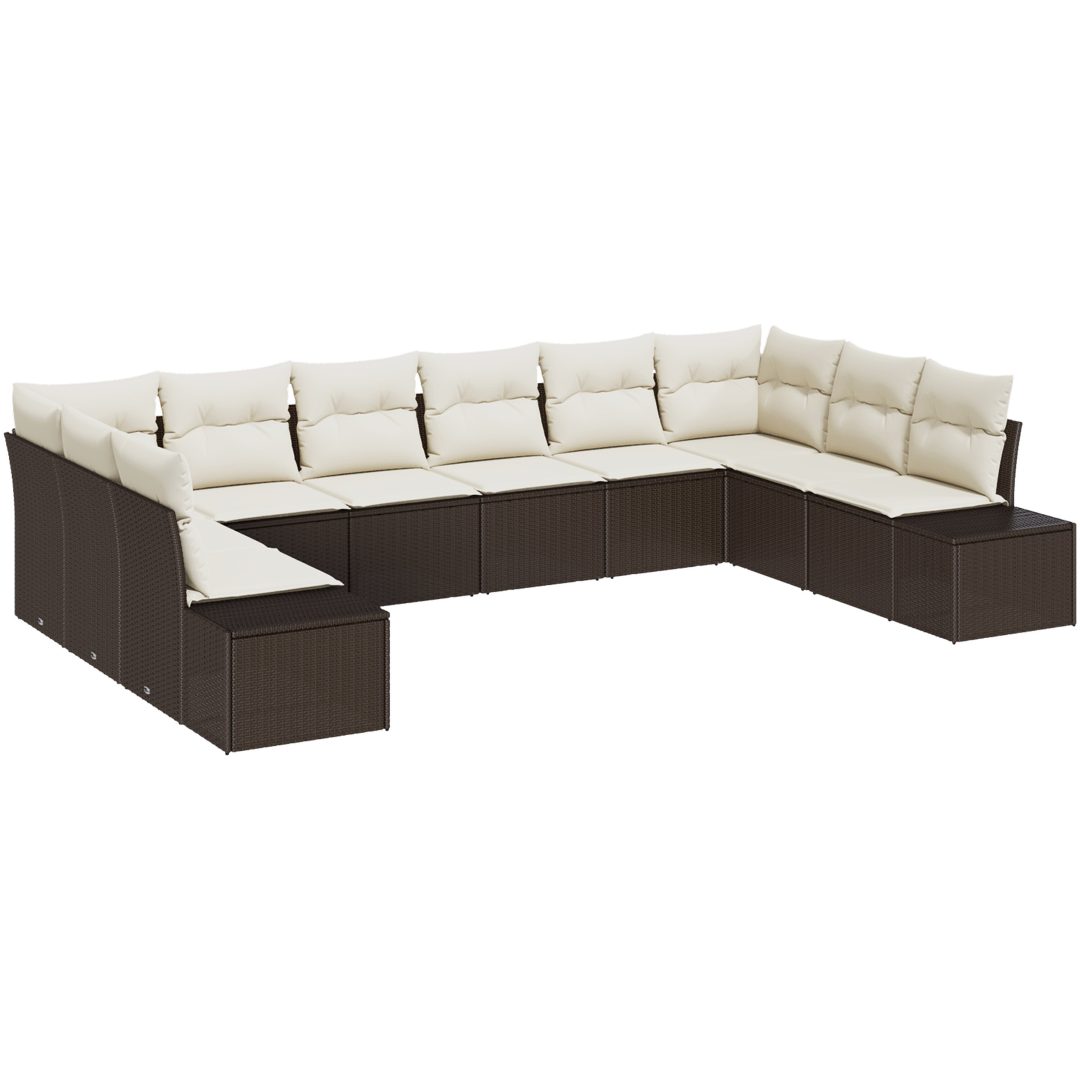 10-delars Trädgårdsoffaset med Kuddar Brun Poly Rattan vidaXL 344 x 209 x 69 cm – bild 2