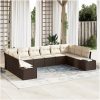 10-delars Trädgårdsoffaset med Kuddar Brun Poly Rattan vidaXL 344 x 209 x 69 cm – miniatyr 1