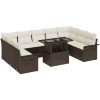 10-delars trädgårdsoffaset med kuddar brun poly rotting vidaXL 100 x 55 x 73 cm – miniatyr 2