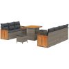 10-delars Trädgårdsoffaset med kuddar Grå Poly Rattan Acacia vidaXL Stor – miniatyr 2