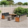 10-delars Trädgårdsoffaset med kuddar Grå Poly Rattan Acacia vidaXL Stor – miniatyr 3