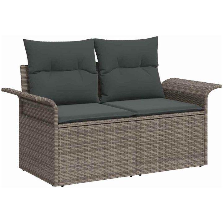 10-delars trädgårdsoffaset med kuddar grå poly rattan akacia vidaXL Stor – bild 6