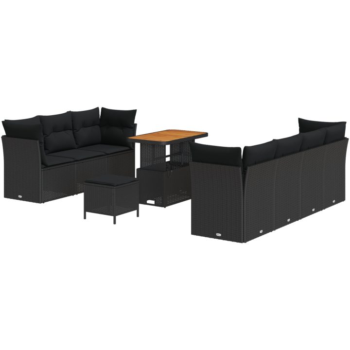 10 Delars Trädgårdsoffaset med Kuddar Svart Poly Rattan Akacia vidaXL Medel – bild 2