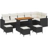 10-delars trädgårdsoffaset med kuddar Svart Poly Rattan Akacia vidaXL Stor – miniatyr 2