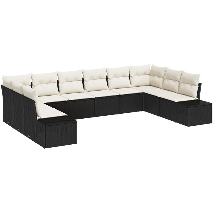 10-delars Trädgårdsoffaset med Kuddar Svart Poly Rattan vidaXL 344 x 209 x 85 cm – bild 2