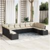 10-delars Trädgårdsoffaset med Kuddar Svart Poly Rattan vidaXL 344 x 209 x 85 cm – miniatyr 1