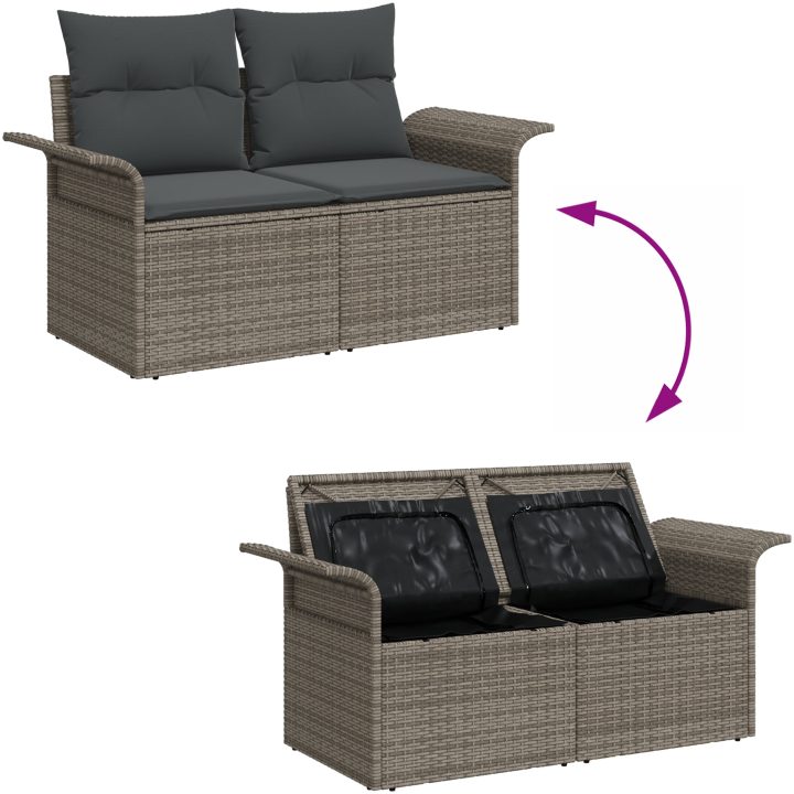 10-delars trädgårdsoffaset med kuddar svart polyrotting vidaXL Stor – bild 12