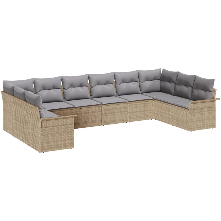 10-delars trädgårdsoffasett med dynor Beige polyrotting vidaXL 344 x 187,5 x 85 cm – bild 2