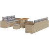 10-delars trädgårdsoffasett med kuddar beige poly rattan akacia vidaXL Stor – miniatyr 2