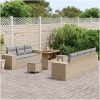 10-delars trädgårdsoffasett med kuddar beige poly rattan akacia vidaXL Stor – miniatyr 3