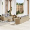 10-delars trädgårdsoffasett med kuddar beige poly rattan akacia vidaXL Stor – miniatyr 1