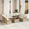 10-delars trädgårdsoffasett med kuddar i beige poly-rattan vidaXL 100 x 55 x 73 cm – miniatyr 1