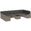 10-delars trädgårdsoffasett med kuddar Svart Polyrotting vidaXL 344 x 178,5 x 85 cm – miniatyr 2