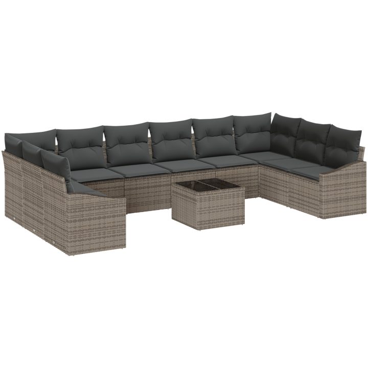 10-delars trädgårdsoffasett med kuddar Svart Polyrotting vidaXL 344 x 178,5 x 85 cm – bild 2
