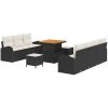 10-delars trädgårdsofferset med kuddar svart poly rattan akacia vidaXL Medium – miniatyr 2