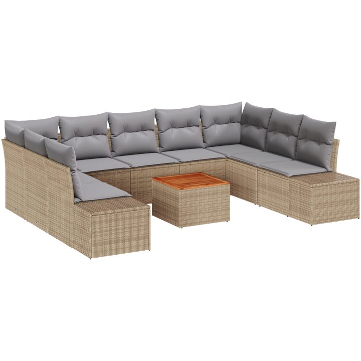 10-delars Trädgårdsoffgrupp 10 pcs Beige, ljusgrå vidaXL 55 x 55 x 37 cm – bild 2