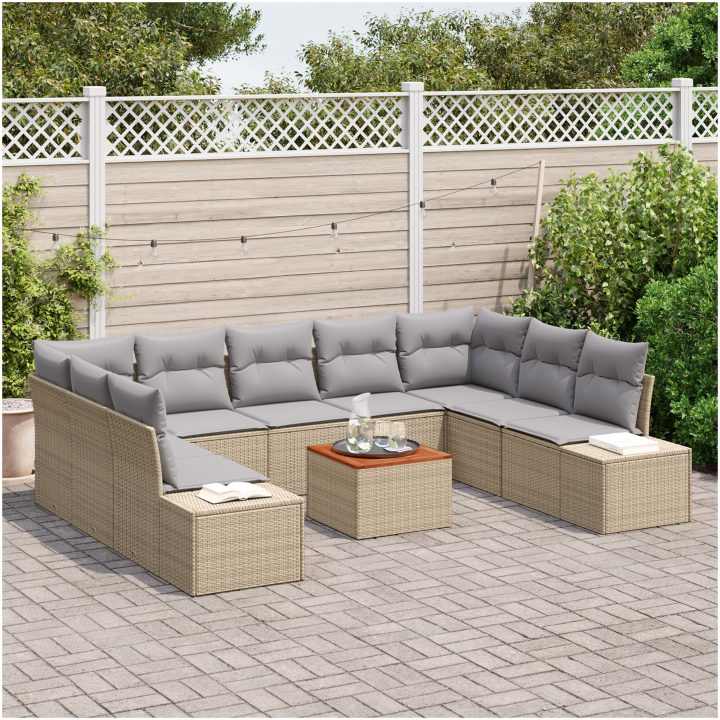 10-delars Trädgårdsoffgrupp 10 pcs Beige, ljusgrå vidaXL 55 x 55 x 37 cm – bild 3