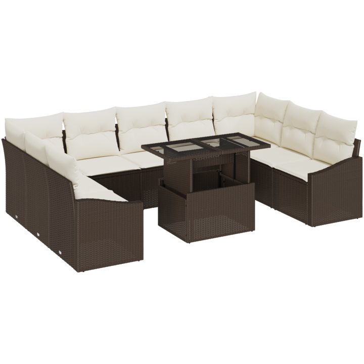 10-delars trädgårdsoffor set med kuddar Brun Poly Rattan vidaXL 100 x 55 x 73 cm – bild 2