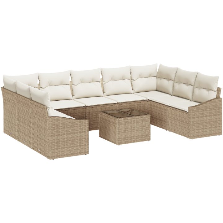 10-delars trädgårdsofforset med kuddar Brunt Poly Rottning vidaXL 289 x 178.5 x 85 cm – bild 2
