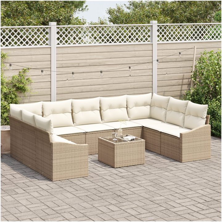 10-delars trädgårdsofforset med kuddar Brunt Poly Rottning vidaXL 289 x 178.5 x 85 cm – bild 3