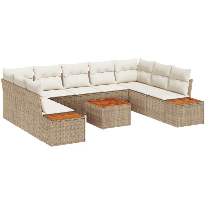 10-delars trädgårdsoffset med beige kuddar i konstrotting och akacia vidaXL 55 x 55 x 37 cm – bild 2