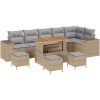 10-delars trädgårdsoffset med kuddar Beige Poly Rattan Akacia vidaXL Medium – miniatyr 2