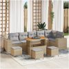 10-delars trädgårdsoffset med kuddar Beige Poly Rattan Akacia vidaXL Medium – miniatyr 1