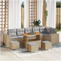 10-delars trädgårdsoffset med kuddar Beige Poly Rattan Akacia vidaXL