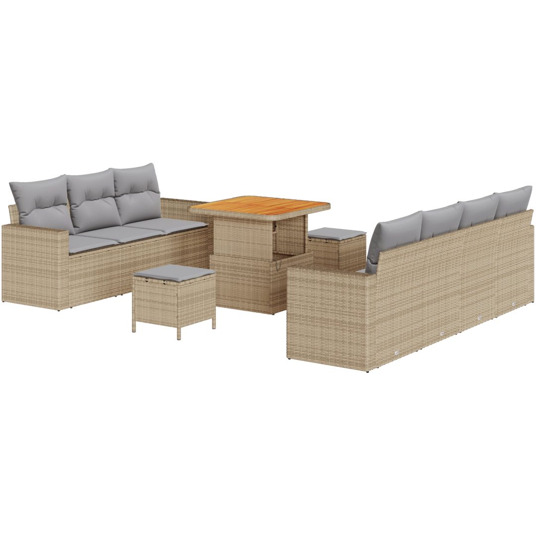 10 Delars Trädgårdsoffset med Kuddar Beige Poly Rattan Akacia vidaXL Medium – bild 2