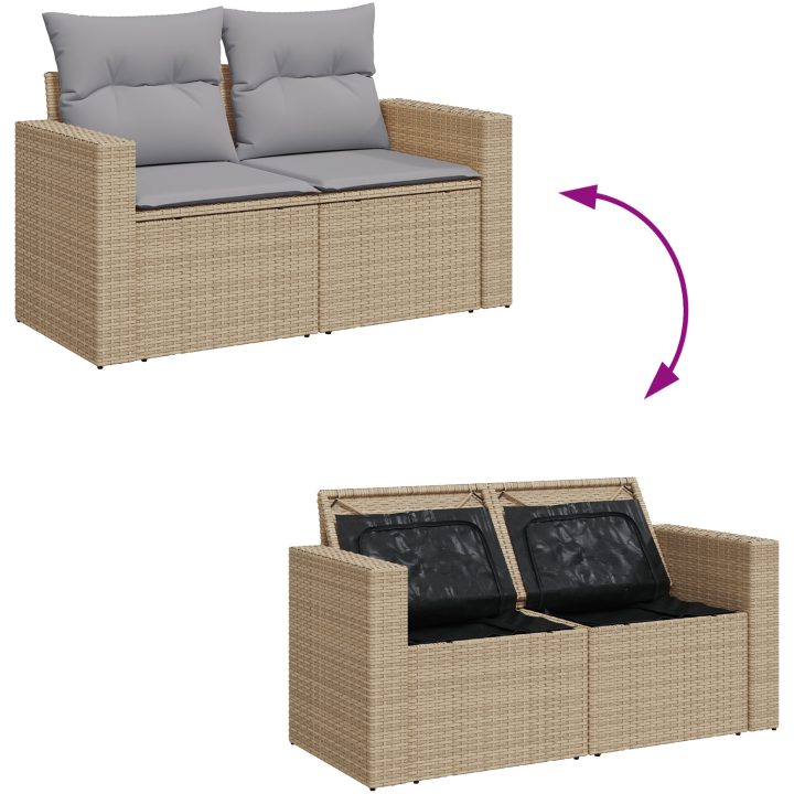 10 Delars Trädgårdsoffset med Kuddar Beige Poly Rattan Akacia vidaXL Medium – bild 9