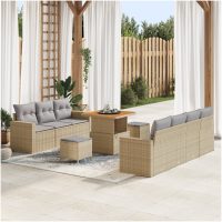 10 Delars Trädgårdsoffset med Kuddar Beige Poly Rattan Akacia vidaXL