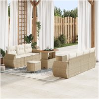 10 Delars Trädgårdsoffset med Kuddar Beige Poly Rattan Akacia vidaXL