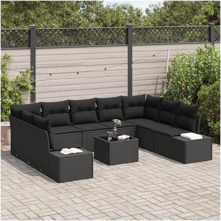 10-delars Trädgårdsoffset med kuddar Beige Poly-rattan vidaXL 289 x 209 x 85 cm – bild 3