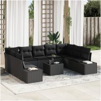 10-delars Trädgårdsoffset med kuddar Beige Poly-rattan vidaXL