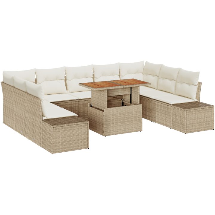 10-delars trädgårdsoffset med kuddar, beige polyrotting vidaXL 100 x 55 x 73 cm – bild 2