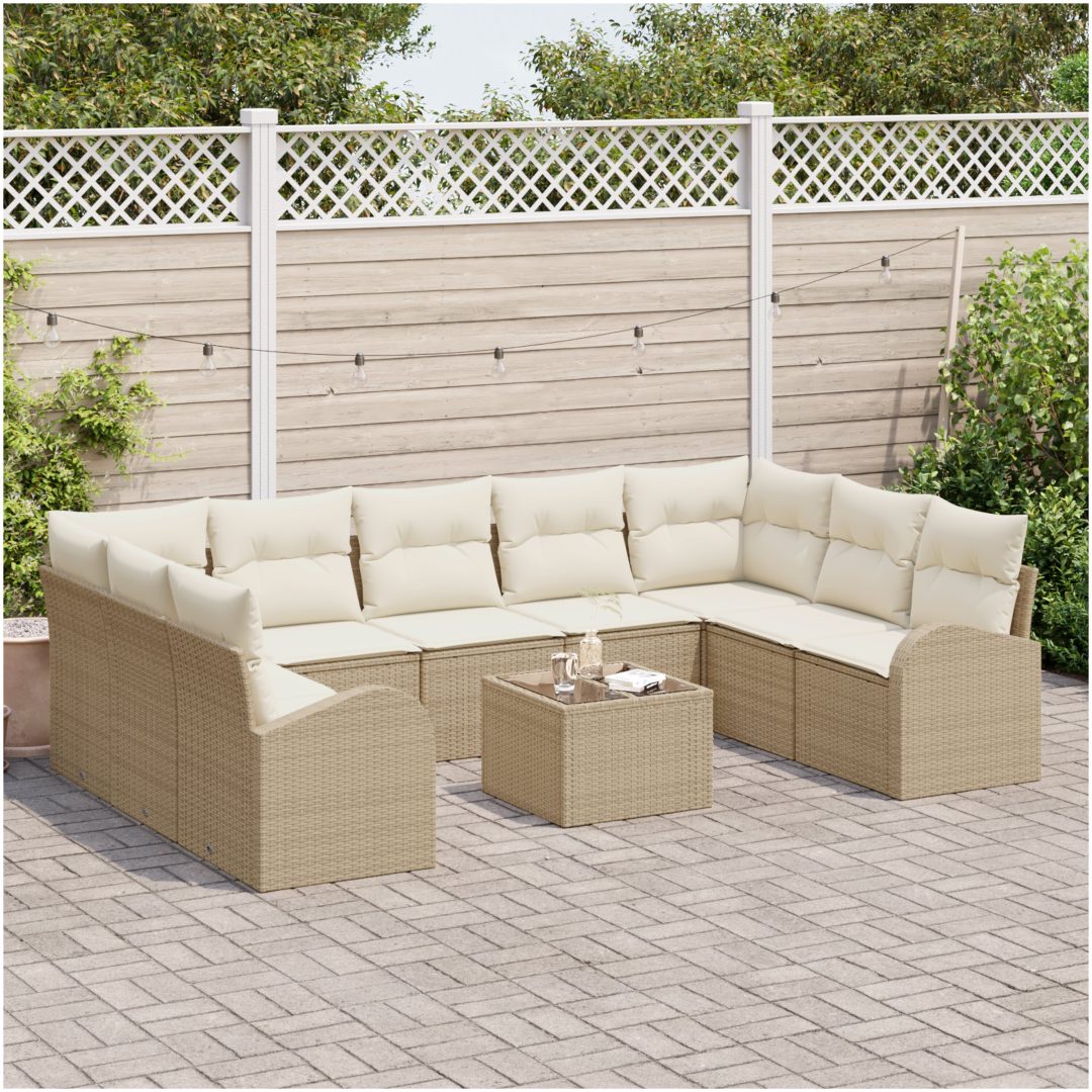 10 Delars Trädgårdsoffset med Kuddar Brown Poly Rattan vidaXL 289 x 179 x 85 cm – bild 3