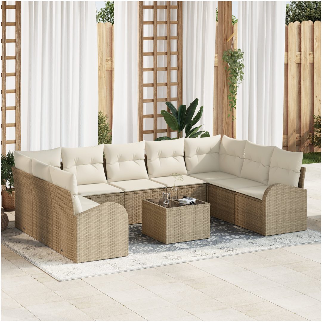 10 Delars Trädgårdsoffset med Kuddar Brown Poly Rattan vidaXL 289 x 179 x 85 cm
