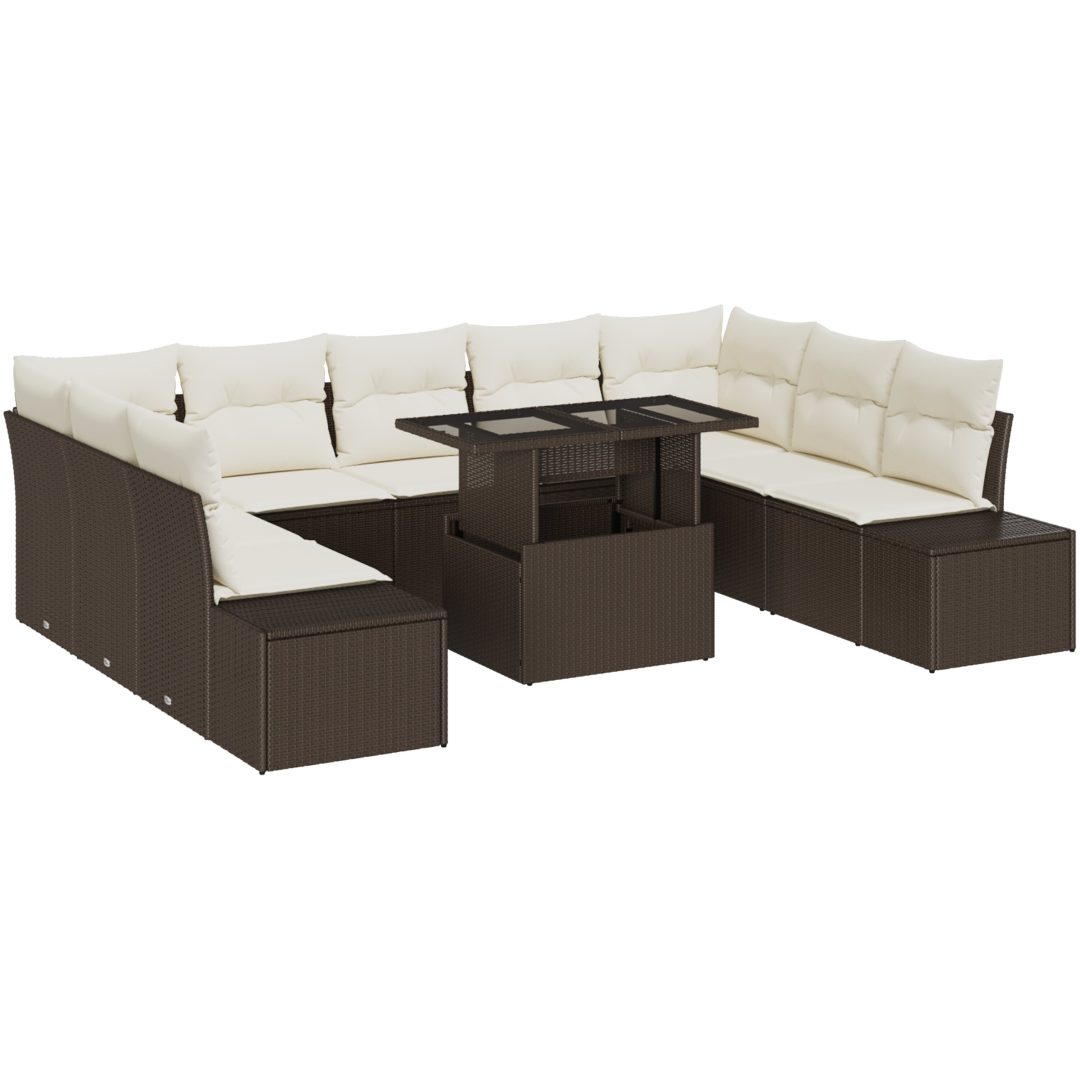 10 Delars Trädgårdsoffset med kuddar, brun poly rattan vidaXL 100 x 55 x 73 cm – bild 2