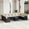 10-delars trädgårdsoffset med kuddar, brun poly rattan. vidaXL 344 x 179 x 85 cm – miniatyr 1