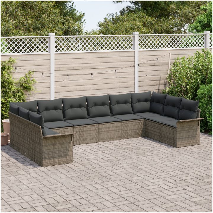 10-delars Trädgårdsoffset med kuddar Grå Poly Rattan vidaXL 344 x 187,5 x 85 cm – bild 3