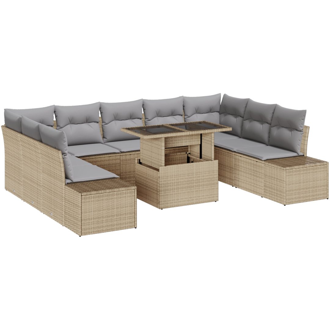 10-delars trädgårdsoffset med kuddar i beige polyrotting vidaXL 100 x 55 x 73 cm – bild 2
