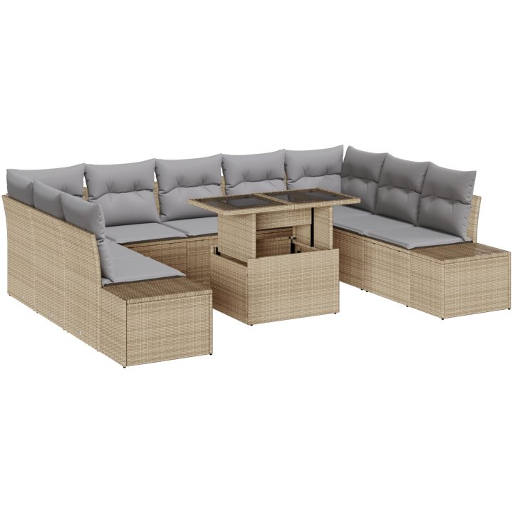 10-delars trädgårdsoffset med kuddar i beige polyrotting vidaXL 100 x 55 x 73 cm – bild 2