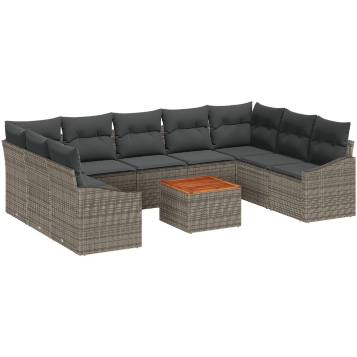 10-delars trädgårdsoffset med kuddar i grå poly rattan vidaXL 55 x 55 x 37 cm – bild 2