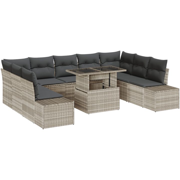 10-delars trädgårdsoffset med kuddar i ljusgrå poly rattan vidaXL 100 x 55 x 73 cm – bild 2