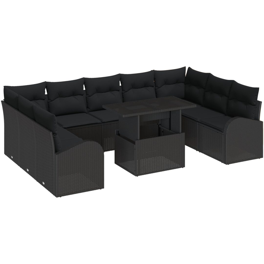 10-delars trädgårdsoffset med kuddar i svart poly-rattan vidaXL 100 x 55 x 73 cm – bild 2