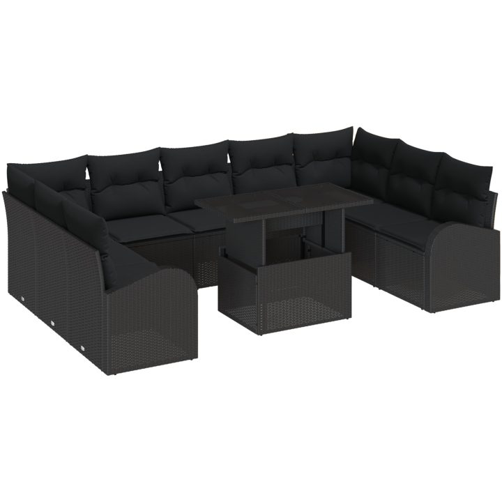 10-delars trädgårdsoffset med kuddar i svart poly-rattan vidaXL 100 x 55 x 73 cm – bild 2